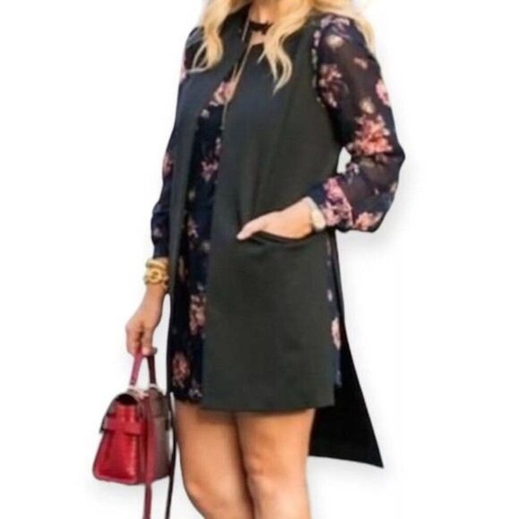 Cabi Women M Drafting Open Front Charcoal Gray Vest Office Siren Goth Preppy Y2K - Picture 3 of 8